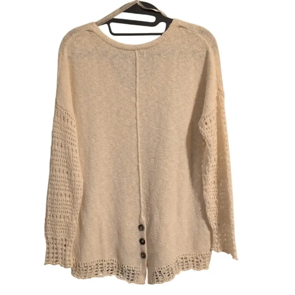 Lucky Brand Crochet-Sleeve Sweater with Back Button Detail – Size XL - Picture 4 of 5